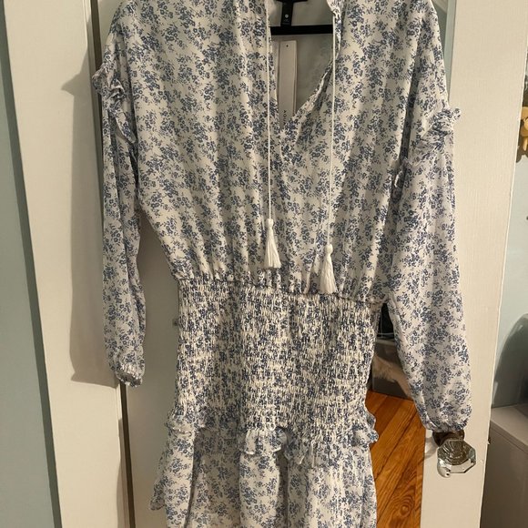 NWT Long Sleeve Smocked Mini Dress Aqua - Picture 3 of 3